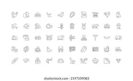 Meat ideas, linear icons, line signs set, vector collection