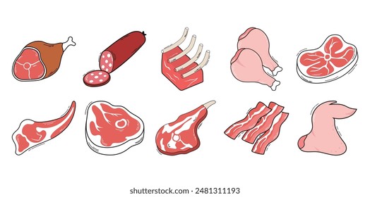 Meat Illustration Element Collection Set