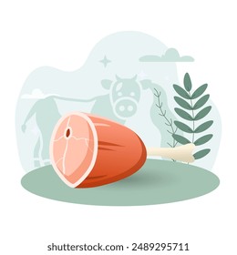 Ilustración de carne. Pierna, hueso, parte, nudillo. Diseño gráfico de Vector editable.
