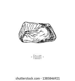 Meat illustration. Vector cartoon sketch of fillet. Isolated object on a white background. Hand-drawn style.