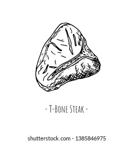 Meat illustration. Vector cartoon sketch of t-bone steak. Isolated object on a white background.