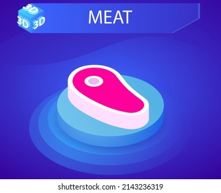 Fleisch isometrisches Design Symbol. Vektorgrafik, Web-Illustration. 3D-Farbkonzept