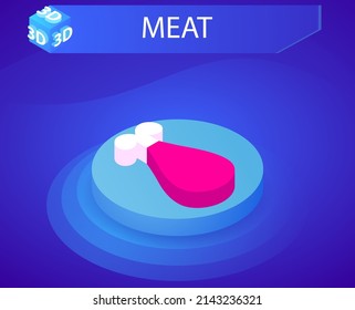 Meat isometric design icon. Vector web illustration. 3d colorful concept
