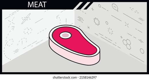 Meat isometric design icon. Vector web illustration. 3d colorful concept