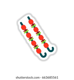 meat kebab grilled,mutton, steaks on skewers, picnic with grilled meal sticker