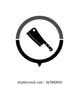 Meat knife - black vector icon; map pointer;  message bubble