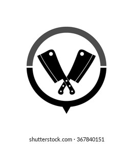 Meat knife - black vector icon; map pointer;  message bubble
