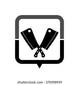 Meat knife - black vector icon; map pointer;  message bubble