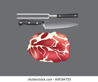  Meat, Knife and Fork Tool realistic Illustration 