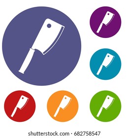 Meat knife icons set in flat circle red, blue and green color for web