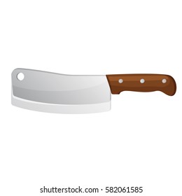Meat knife isolated on white. Cleaver steel knife side view. Realistic vector illustration of ax for cutting meat. Big kitchen knife icon