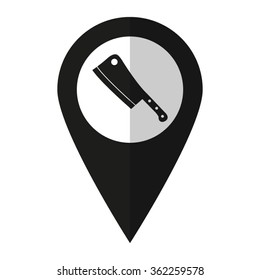 Meat knife - vector icon;  black map pointer