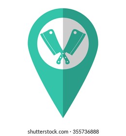 Meat knife - vector icon;  green map pointer