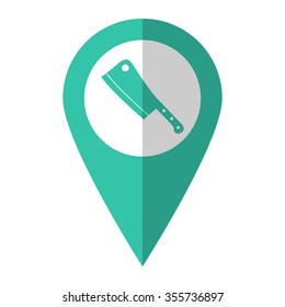 Meat knife - vector icon;  green map pointer