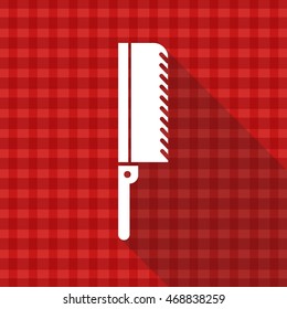 Meat knife vector icon on red tablecloth texture