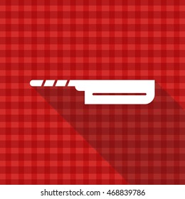 Meat knife vector icon on red tablecloth texture with long shadow design 