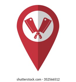 Meat knife - vector icon; red map  pointer