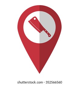 Meat knife - vector icon; red map  pointer