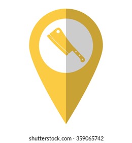 Meat knife - vector icon;  yellow map pointer
