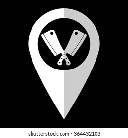 Meat knife - white vector icon;  map pointer
