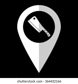 Meat knife - white vector icon;  map pointer