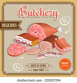 Meat label best choice retro butchery poster vector illustration