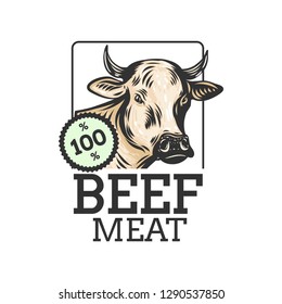 Meat label isolated on white. Vector illustration.