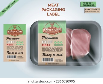 Meat Label,Meat box packaging, Cow meat, label for print, Cow meat box labaling, Label and packaging, barcode label, package design, price label, vector packgaing design, Box mockup, free mockup