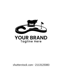 Meat land logo with a cow object on top of the meat is perfect for logos for farms, butcher shops, restaurants, dairy, nature etc