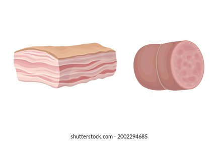 Meat with Lard and Wurst as Foodstuff from Butchery Vector Set