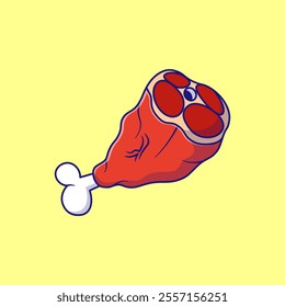 Meat Leg With Bone Cartoon Vector Illustration. Food Object Concept. Flat Cartoon Outline Style.