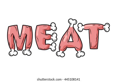 Meat lettring. Steak on text of bones. Pork typography. Beef letters. Fresh ham symbol set. gammon and Bacon