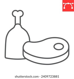 Meat line icon, grocery store and food, ham and steak vector icon, vector graphics, editable stroke outline sign, eps 10.