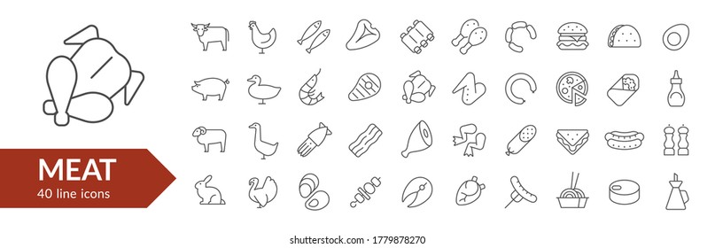 Meat line icon set. Isolated signs on white background. Vector illustration. Collection