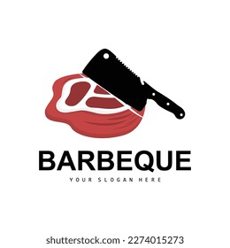 Meat Logo, Smoked Beef Vector, BBQ Grill Baberque Logo Design And Butcher Cut, Illustration Template Icon