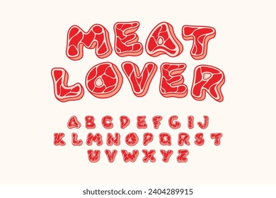 meat lover cartoon funny alphabet letters font premium