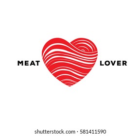 meat lover logo design with red heart form