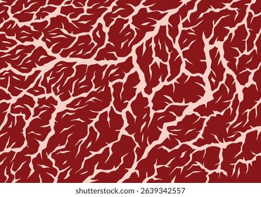 Meat marbled texture. Raw red fresh meat slice for cooking, aged steak pattern. Macro of premium cow meat background with structure and streaks. Flat cartoon vector illustration