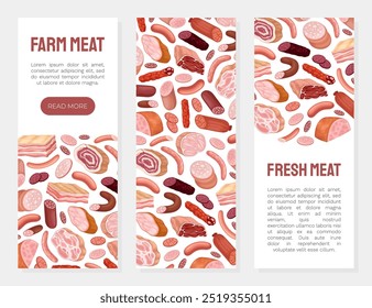 Meat Market Banner Design with Butchery Food Vector Template