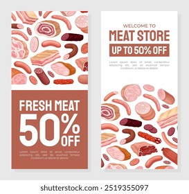 Meat Market Banner Design with Butchery Food Vector Template