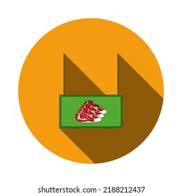 Meat Market Department Icon. Flat Circle Stencil Design With Long Shadow. Vector Illustration.