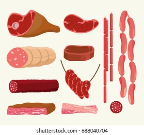 Meat market farm Butcher Shop modern flat cartoon vector illustration background infographics