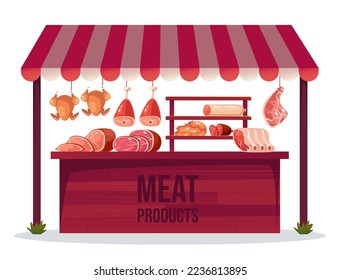 Meat market traditional tent supermarket street market. isolated on white background. Vector flat graphic design element concept illustration