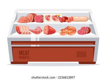 Meat market traditional tent supermarket street market. isolated on white background. Vector flat graphic design element concept illustration