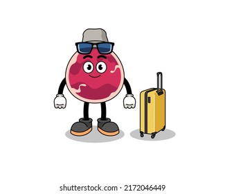 meat mascot doing vacation , character design