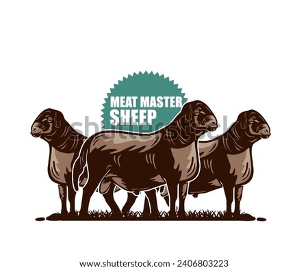 THE MEAT MASTER SHEEP LOGO, silhouette of great ram standing at farm vector illustrations