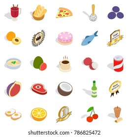 Meat meal icons set. Isometric set of 25 meat meal vector icons for web isolated on white background