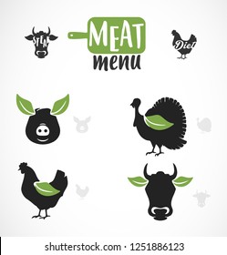 Meat Menu Icon Illustrations. 100% Organic Meat Modern Vector