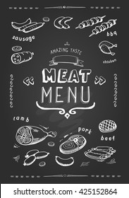 Meat menu. Set of meat symbols, beef, pork, chicken, lamb. Vector Illustration