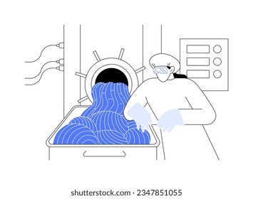 Meat mincing machine abstract concept vector illustration. Worker using meat grinder machine at factory, making mincemeat, food processing industry, butchery sector abstract metaphor.